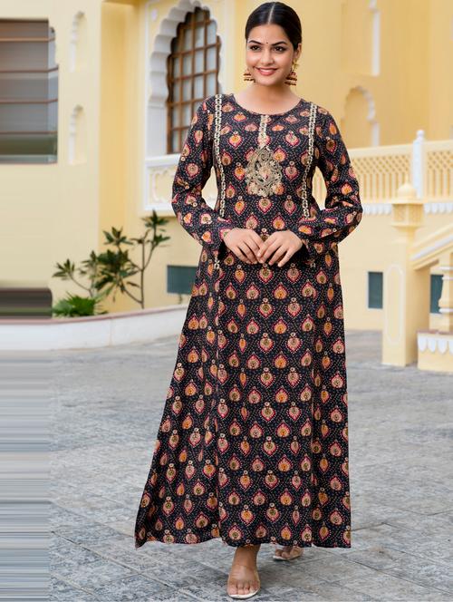 round neck printed a-line ethnic dress - 19471381 - Very Small Image - 1