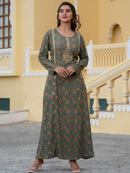 round neck printed a-line ethnic dress - 19471382 - Very Small Image - 1