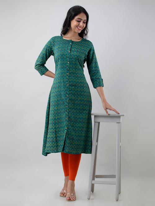 green rayon aline kurta - 19471407 - Very Small Image - 1