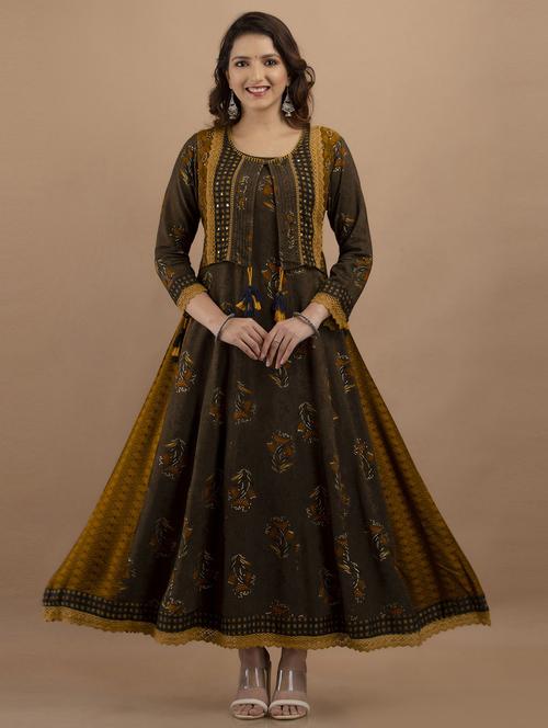 olive rayon straight kurta - 19471429 - Very Small Image - 1