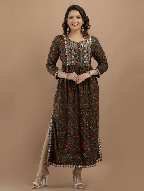 green rayon side slit kurta - 19471431 - Very Small Image - 1
