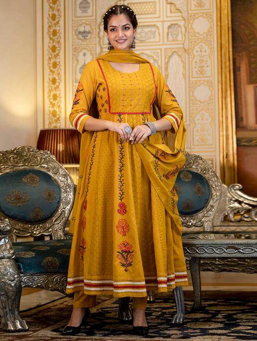 yellow cotton kurta dupatta set - 19471637 - Very Small Image - 1