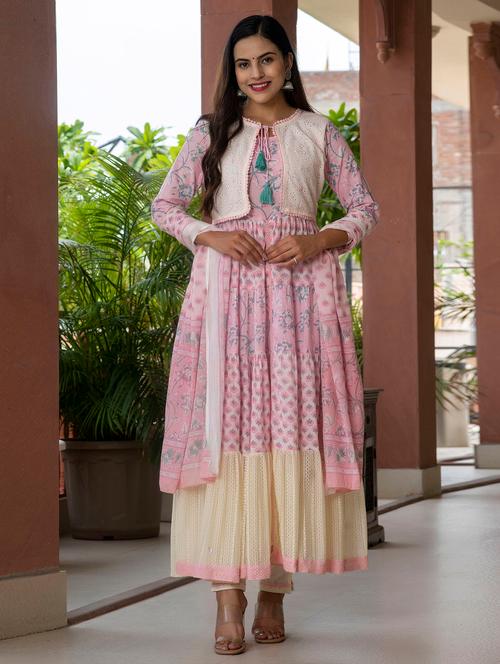 pink cotton kurta dupatta set - 19471641 - Very Small Image - 1