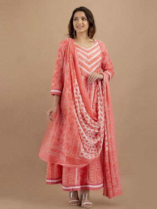 orange cotton kurta dupatta set - 19471642 - Very Small Image - 1
