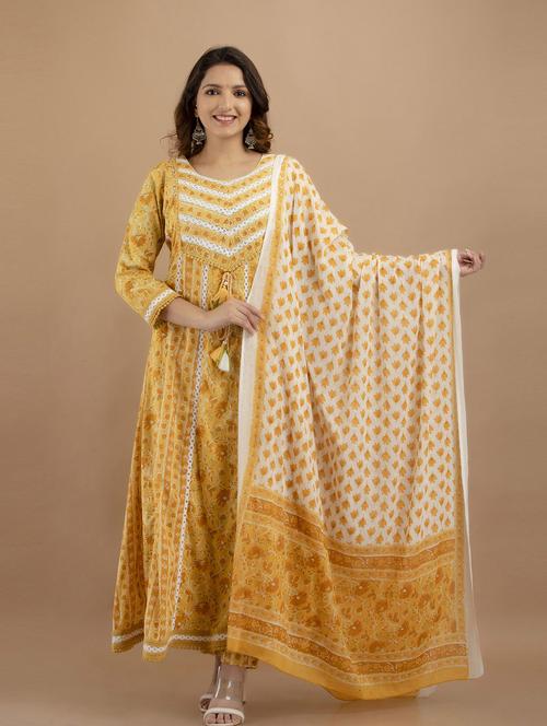 yellow cotton kurta dupatta set - 19471643 - Very Small Image - 1