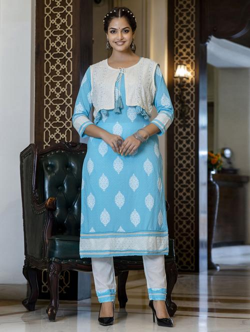 blue cotton kurta pant set - 19471644 - Very Small Image - 1