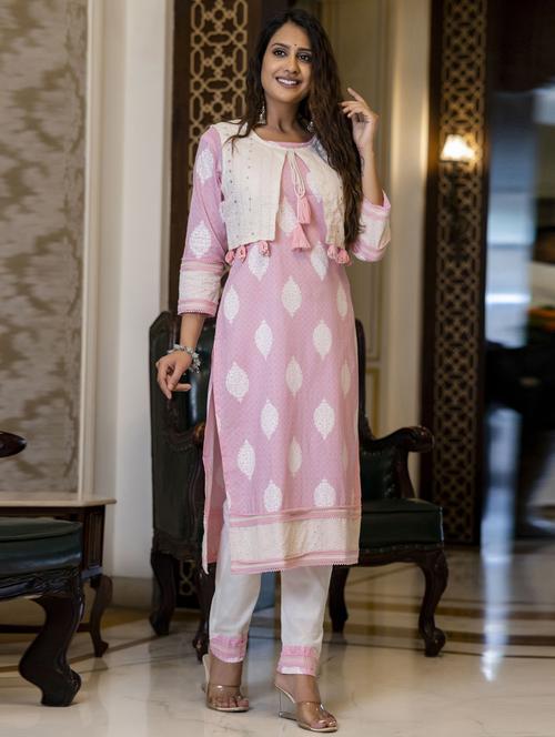 pink cotton kurta pant set - 19471645 - Very Small Image - 1