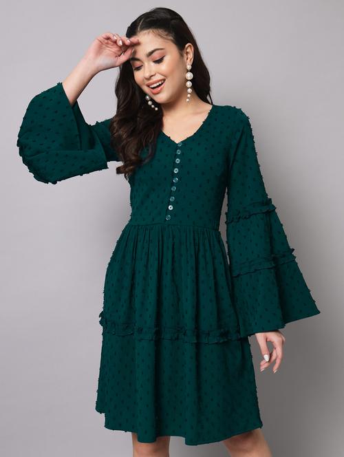 green solid fit & flare dress - 19472097 - Very Small Image - 1