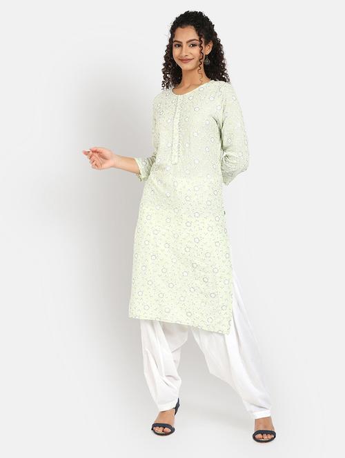 green rayon straight kurta - 19472131 - Very Small Image - 1