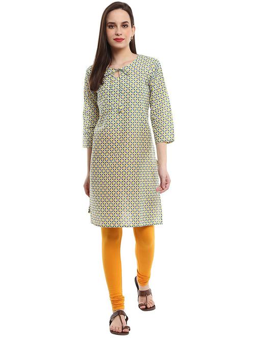 yellow cotton straight kurta - 19472153 - Very Small Image - 1