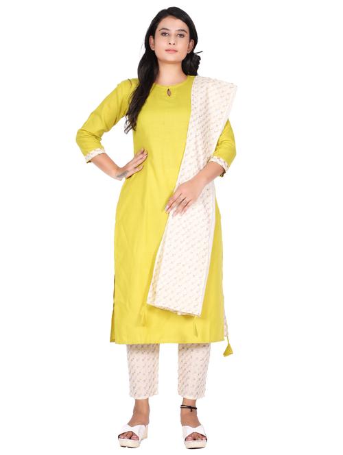yellow self design kurta pant set - 19473142 - Very Small Image - 1