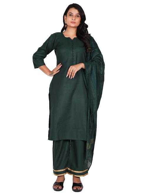 green solid kurta palazzo set - 19473143 - Very Small Image - 1