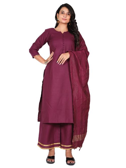 purple solid kurta palazzo set - 19473144 - Very Small Image - 1