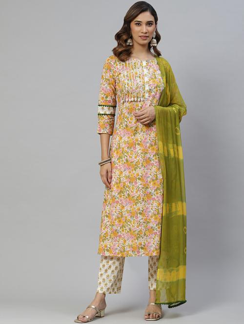 printed kurta, pant & dupatta set - 19473151 - Very Small Image - 1