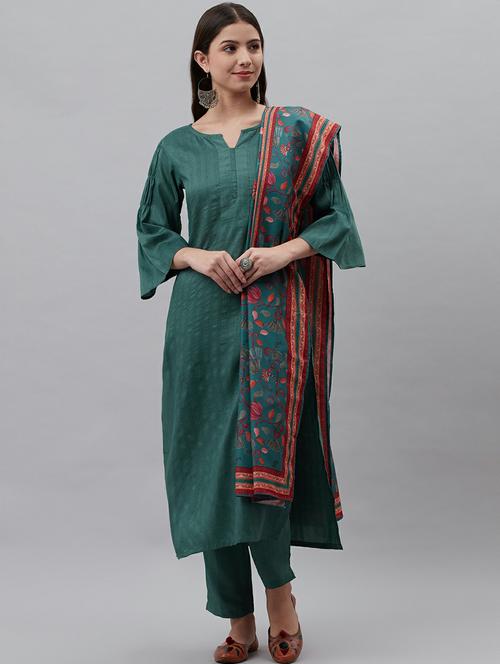 green self design kurta, pant & dupatta set - 19473205 - Very Small Image - 1