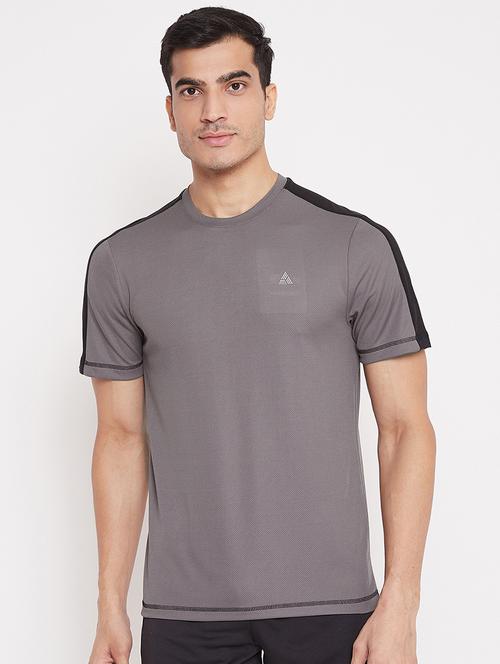 grey solid round neck t-shirt - 19473969 - Very Small Image - 1