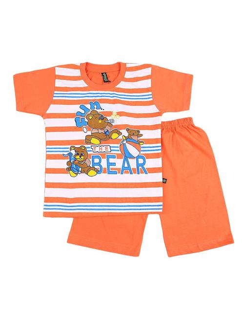 kids orange striped printed detailed t-shirt & shorts set - 19474054 - Very Small Image - 1