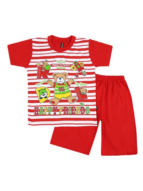 kids red striped printed detailed t-shirt & shorts set - 19474055 - Very Small Image - 1