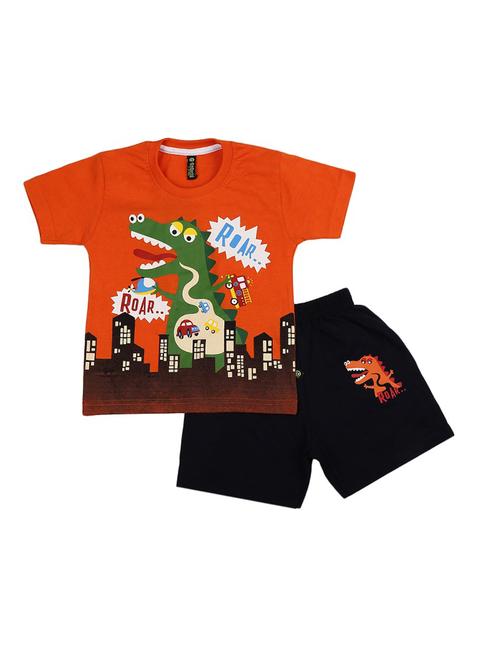 kids orange printed detailed t-shirt & shorts set - 19474056 - Very Small Image - 1