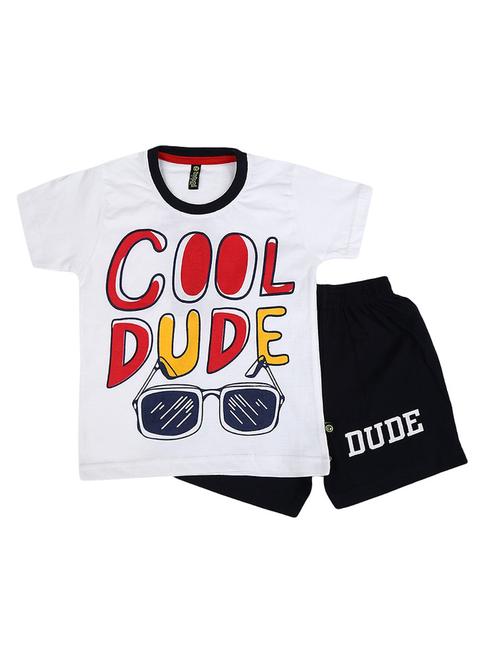 kids white front printed detailed t-shirt & shorts set - 19474059 - Very Small Image - 1