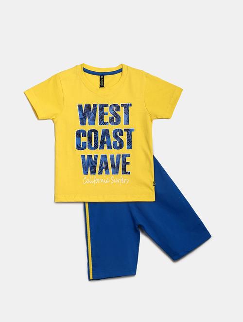 kids yellow front print detailed t-shirt & shorts set - 19474064 - Very Small Image - 1