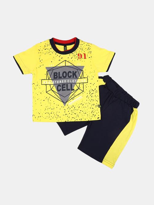 kids yellow printed detailed t-shirt & shorts set - 19474072 - Very Small Image - 1
