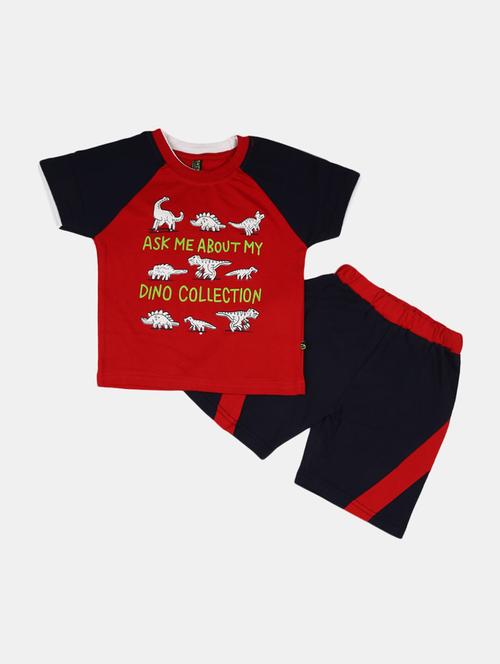 kids red printed detailed t-shirt & shorts set - 19474076 - Very Small Image - 1