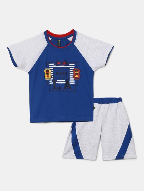 kids blue printed detailed t-shirt & shorts set - 19474079 - Very Small Image - 1