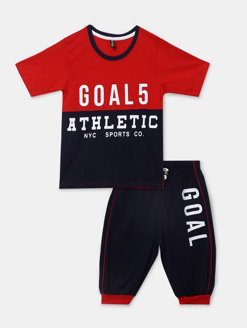 kids red colourblocked printed detailed t-shirt & jogger set - 19474083 - Very Small Image - 1