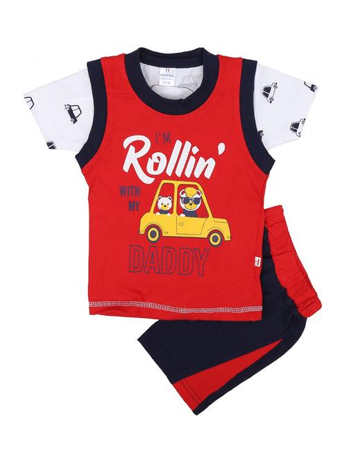 kids red printed detailed t-shirt & shorts set - 19474106 - Very Small Image - 1