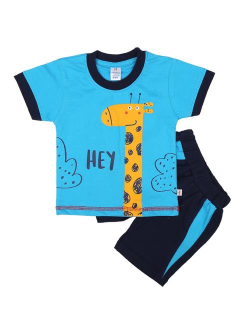 kids light blue printed detailed t-shirt & shorts set - 19474109 - Very Small Image - 1