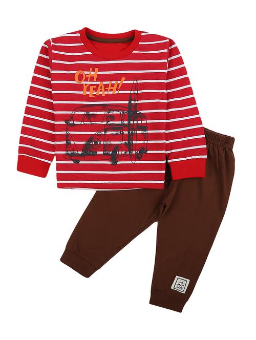 kids red printed detailed t-shirt & joggers set - 19474115 - Very Small Image - 1
