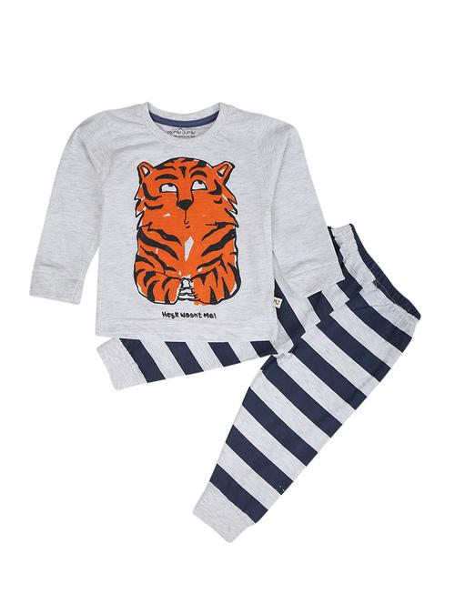kids grey printed detailed t-shirt & joggers set - 19474117 - Very Small Image - 1