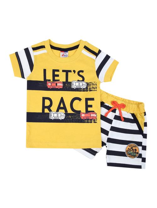 kids yellow printed detailed t-shirt & shorts set - 19474126 - Very Small Image - 1
