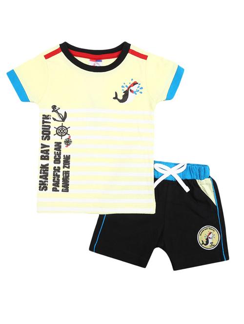kids yellow printed detailed t-shirt & shorts set - 19474128 - Very Small Image - 1