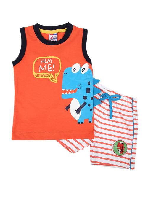 kids orange printed detailed vest & shorts set - 19474129 - Very Small Image - 1