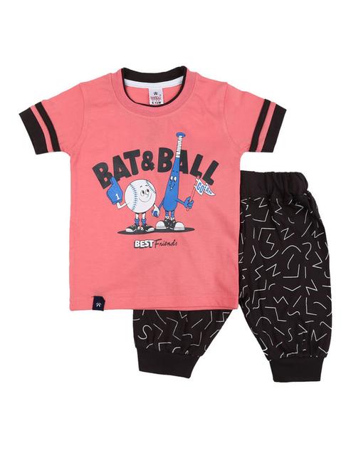 kids pink printed detailed t-shirt & three fourth shorts set - 19474132 - Very Small Image - 1