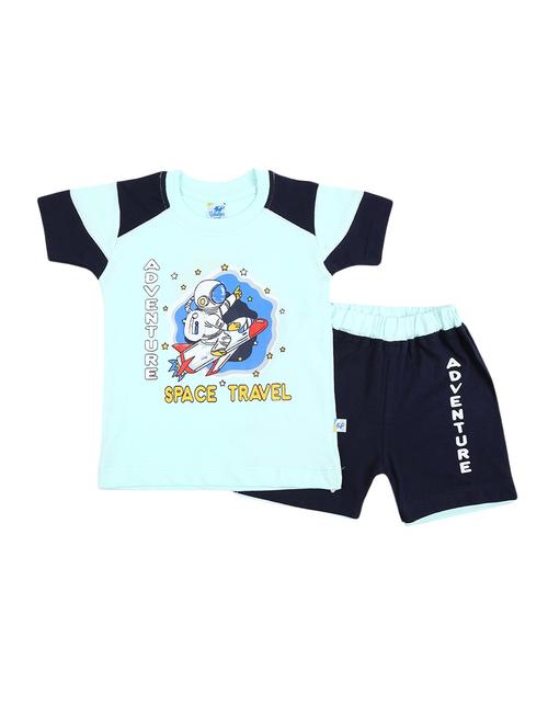 kids green printed detailed t-shirt & shorts set - 19474137 - Very Small Image - 1