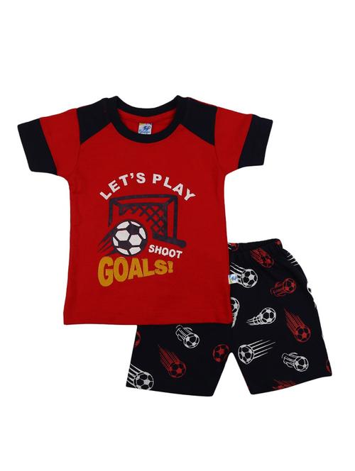 kids red printed detailed t-shirt & shorts set - 19474139 - Very Small Image - 1