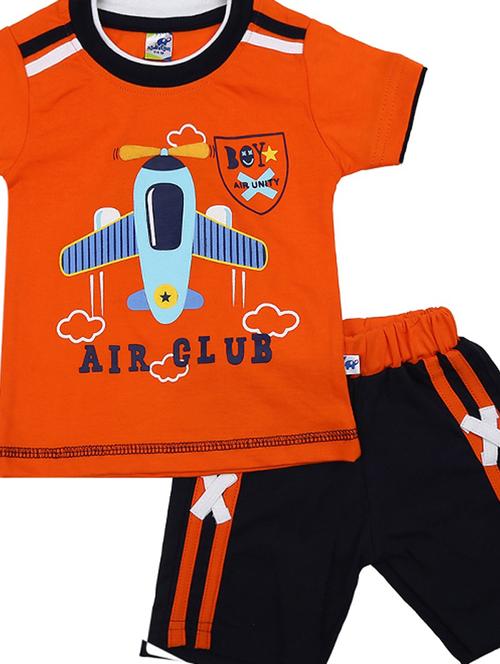 kids orange printed detailed t-shirt & shorts set - 19474143 - Very Small Image - 1