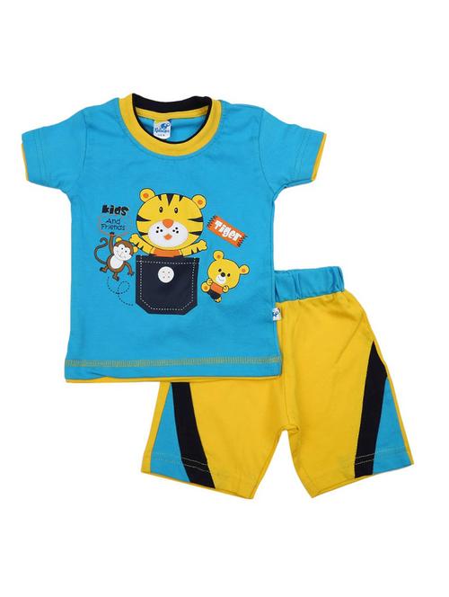 kids light blue printed detailed t-shirt & shorts set - 19474146 - Very Small Image - 1