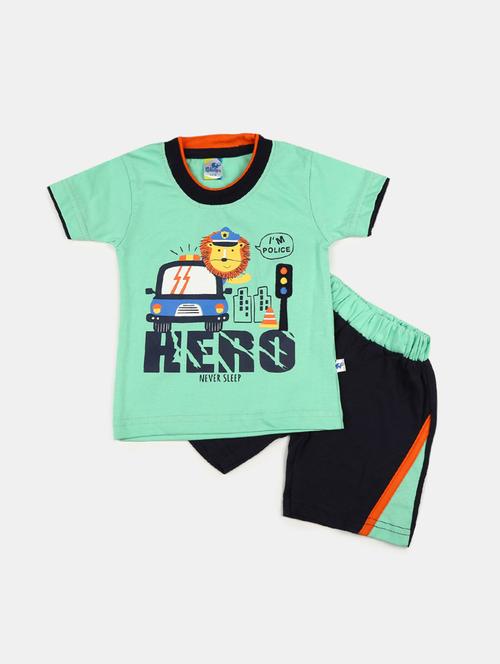 kids green printed detailed t-shirt & shorts set - 19474147 - Very Small Image - 1