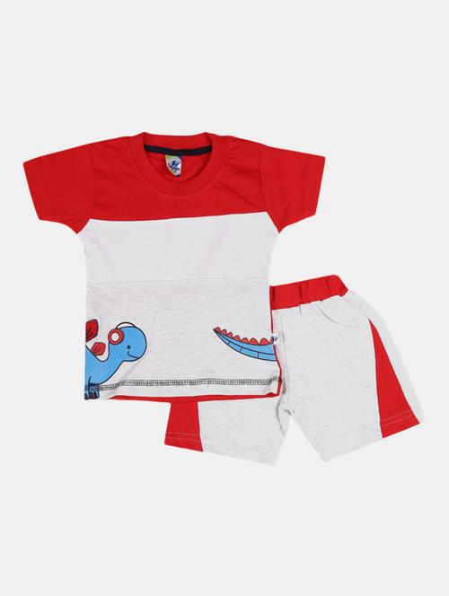kids red colourblocked detailed t-shirt & shorts set - 19474148 - Very Small Image - 1