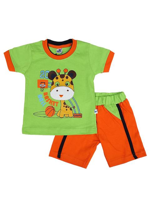 kids green printed detailed t-shirt & shorts set - 19474152 - Very Small Image - 1