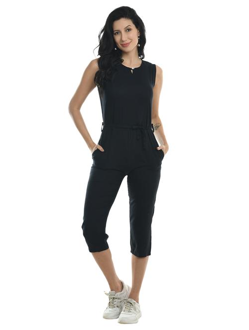 black solid 3/4 jumpsuit - 19474290 - Very Small Image - 1