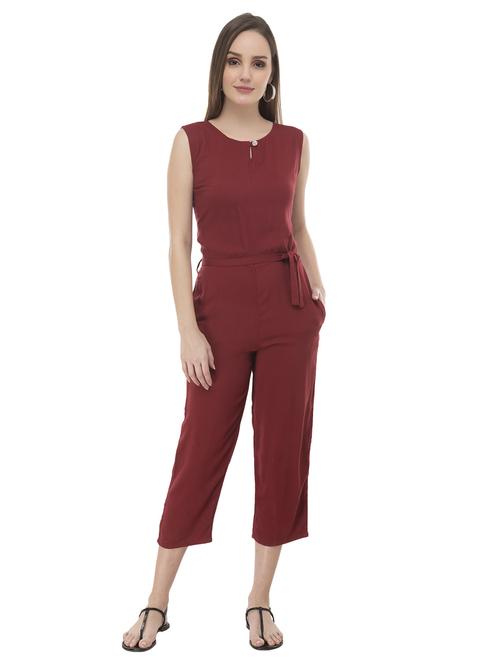 maroon solid 3/4 jumpsuit - 19474292 - Very Small Image - 1
