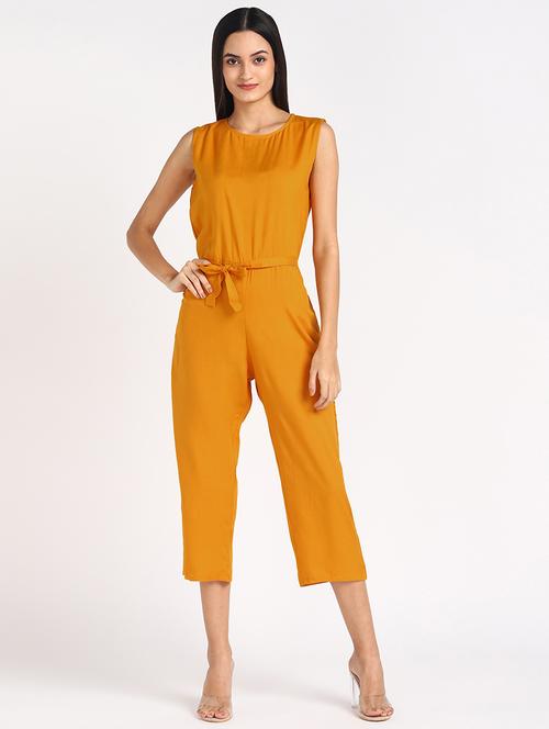 yellow solid 3/4 jumpsuit - 19474297 - Very Small Image - 1