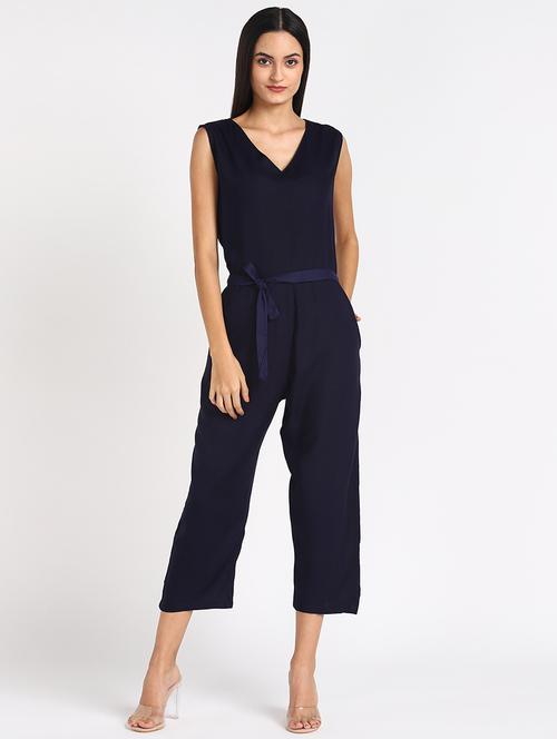 dark blue solid 3/4 jumpsuit - 19474301 - Very Small Image - 1