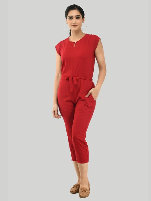 red solid 3/4 jumpsuit - 19474309 - Very Small Image - 1