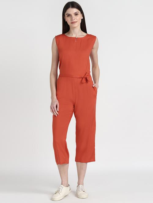 orange solid 3/4 jumpsuit - 19474313 - Very Small Image - 1